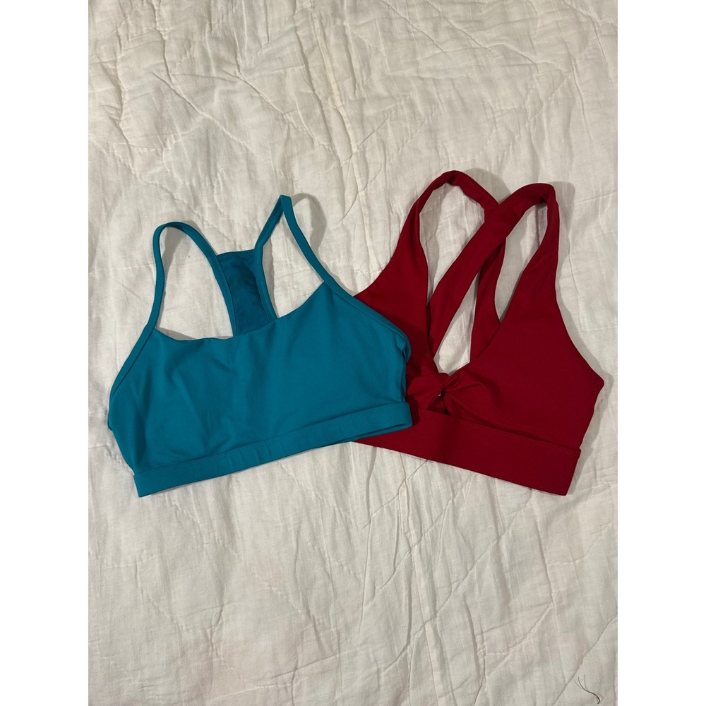 Fabletics Sports Bra Bundle Set of 2 Red Twist Front & Teal Racerback Size Small